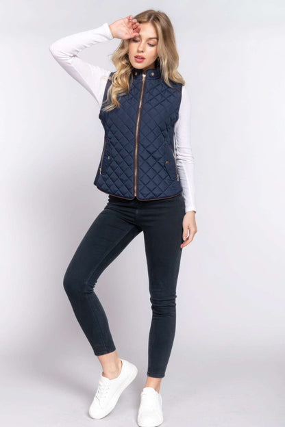 Suede Piping Quilted Padding Vest - The Diva Goddess