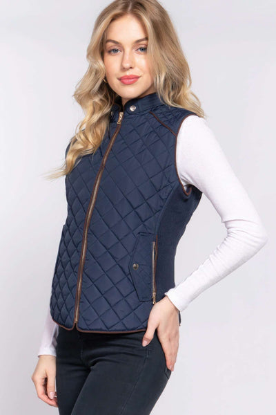 Suede Piping Quilted Padding Vest - The Diva Goddess