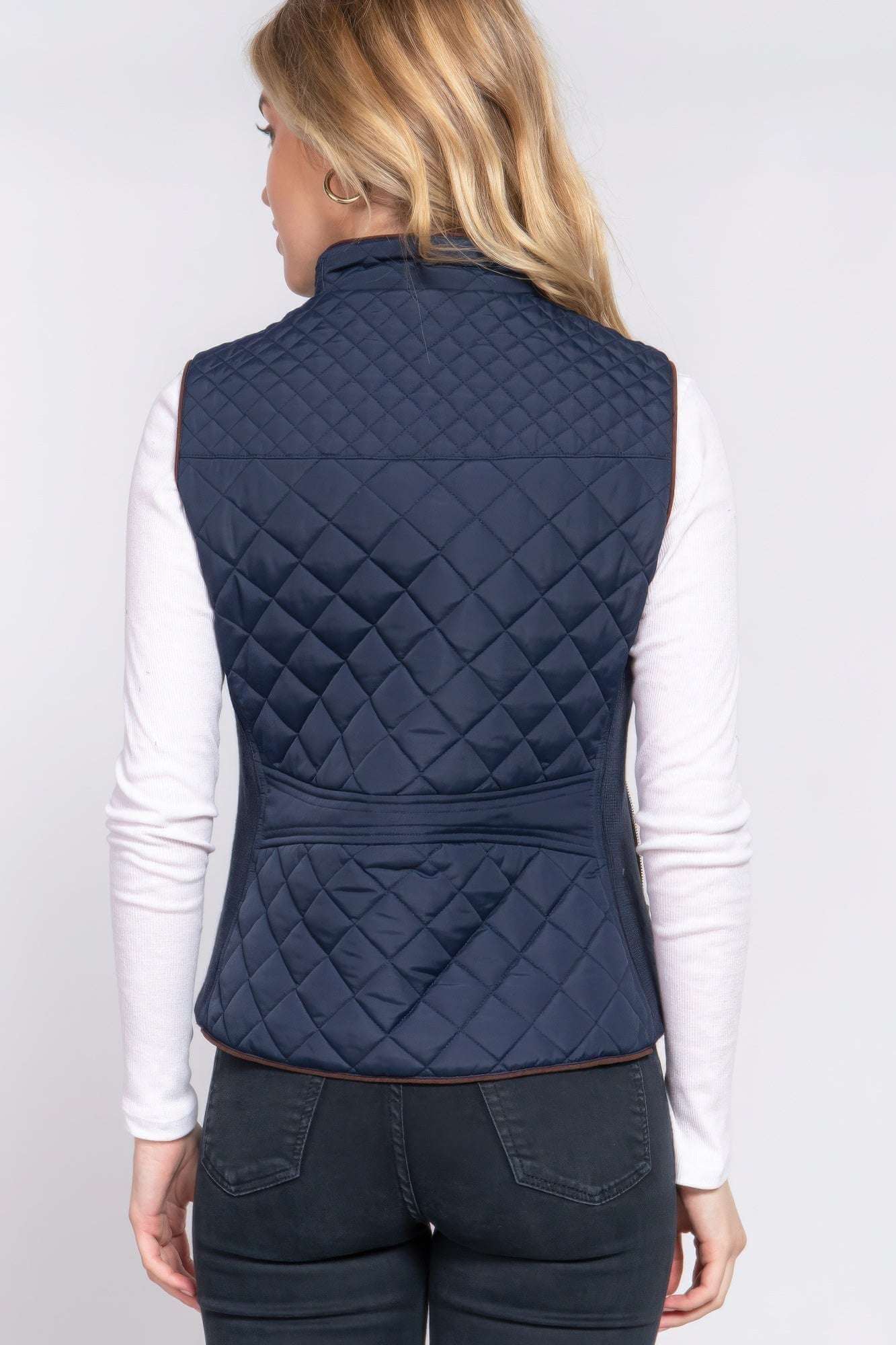 Suede Piping Quilted Padding Vest - The Diva Goddess