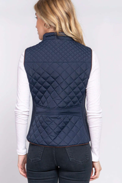 Suede Piping Quilted Padding Vest - The Diva Goddess