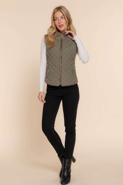 Suede Piping Quilted Padding Vest - The Diva Goddess