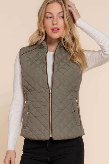 Suede Piping Quilted Padding Vest - The Diva Goddess