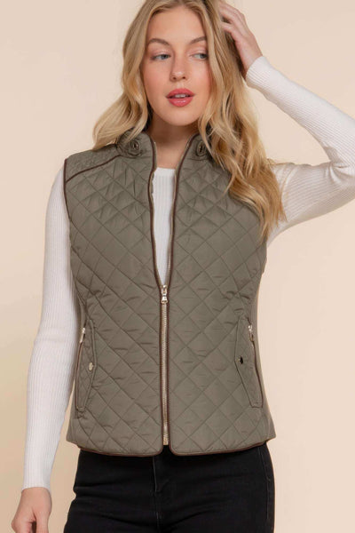 Suede Piping Quilted Padding Vest - The Diva Goddess