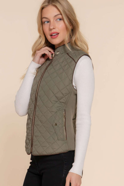 Suede Piping Quilted Padding Vest - The Diva Goddess