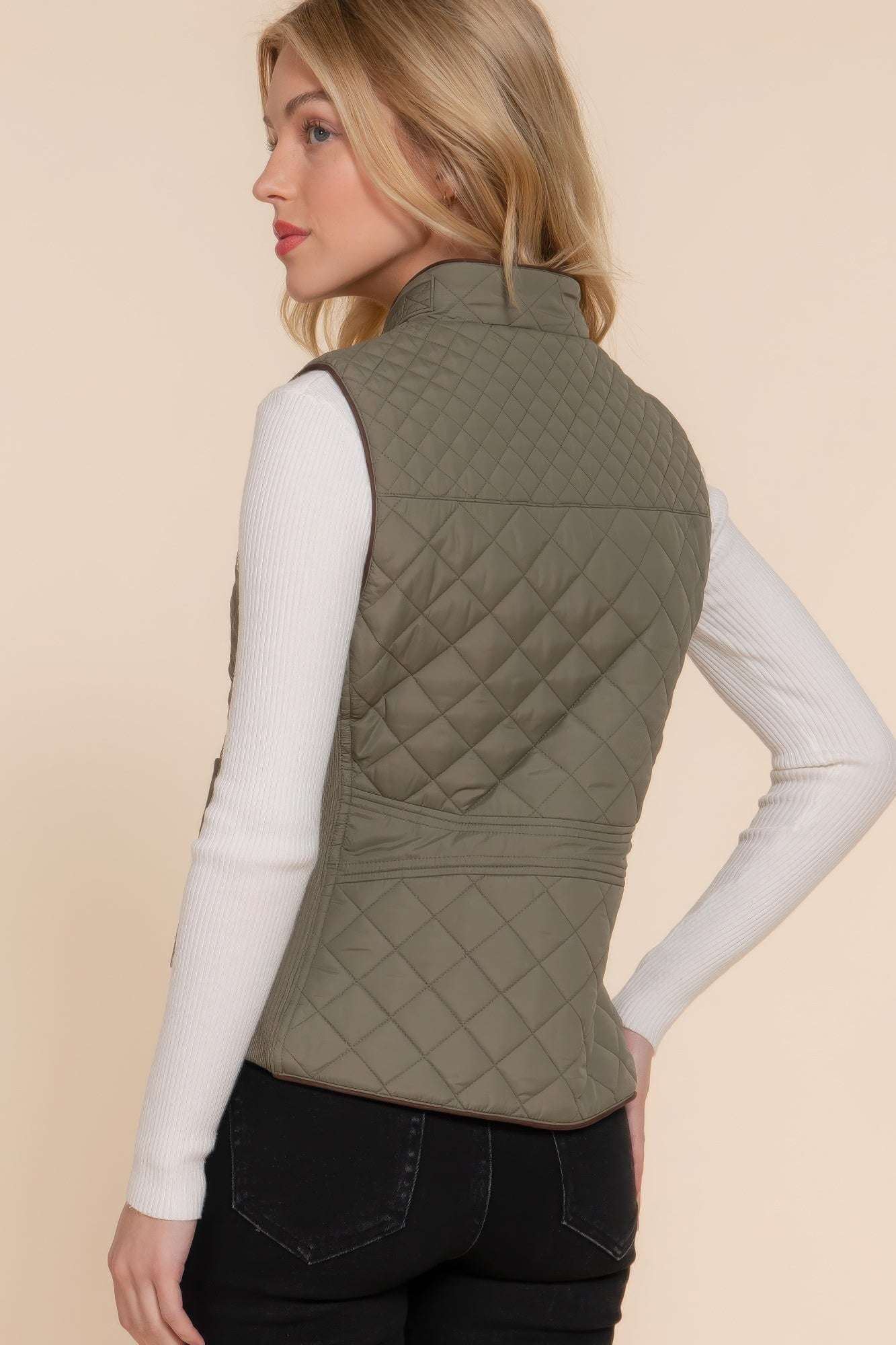 Suede Piping Quilted Padding Vest - The Diva Goddess