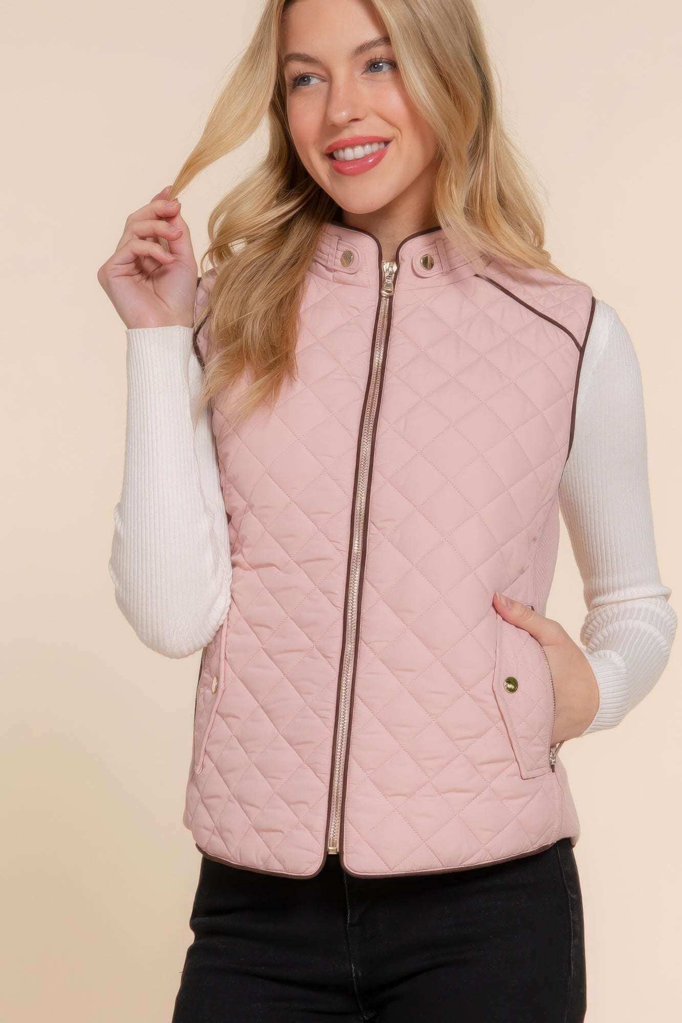 Suede Piping Quilted Padding Vest - The Diva Goddess