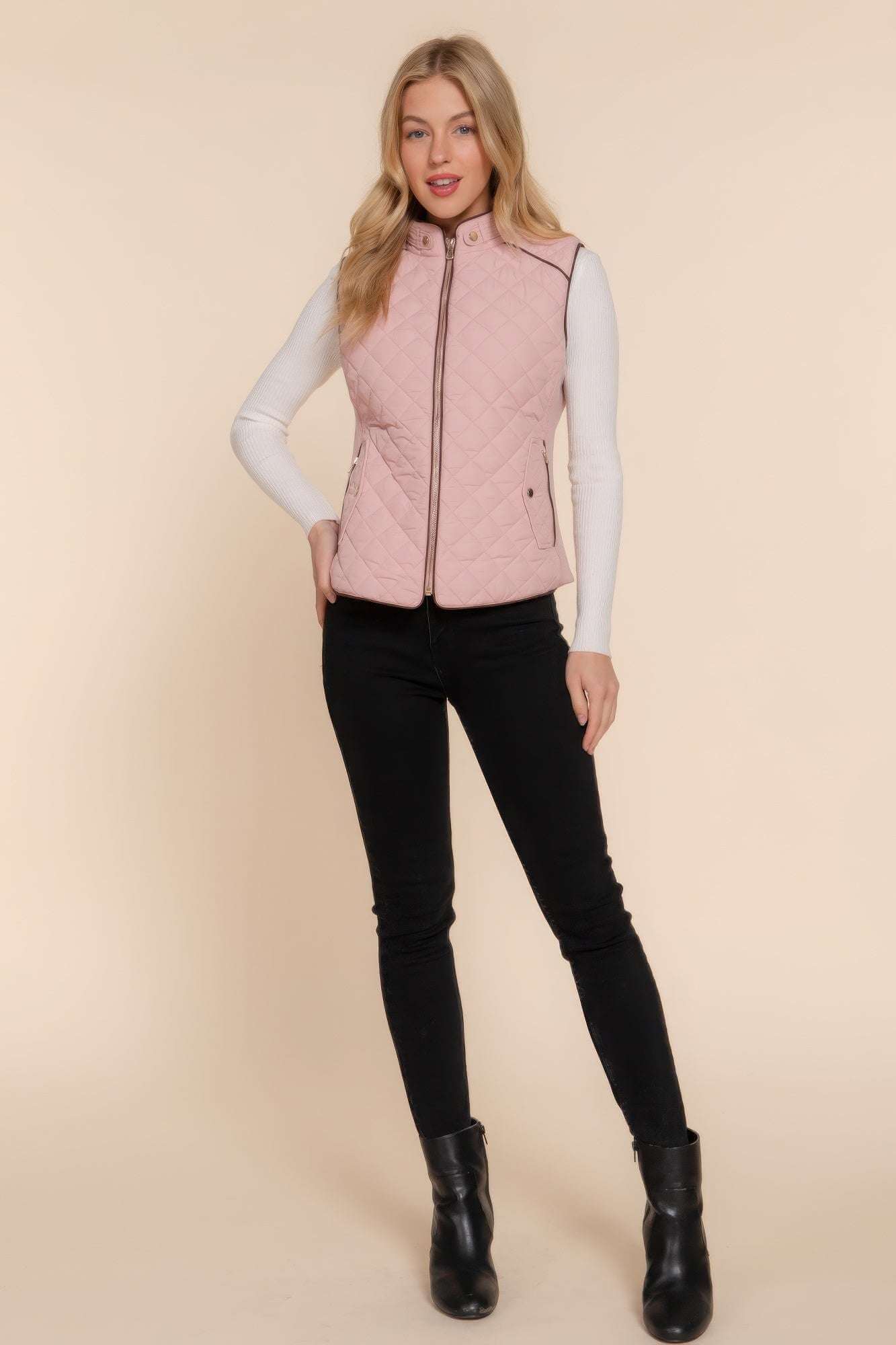 Suede Piping Quilted Padding Vest - The Diva Goddess