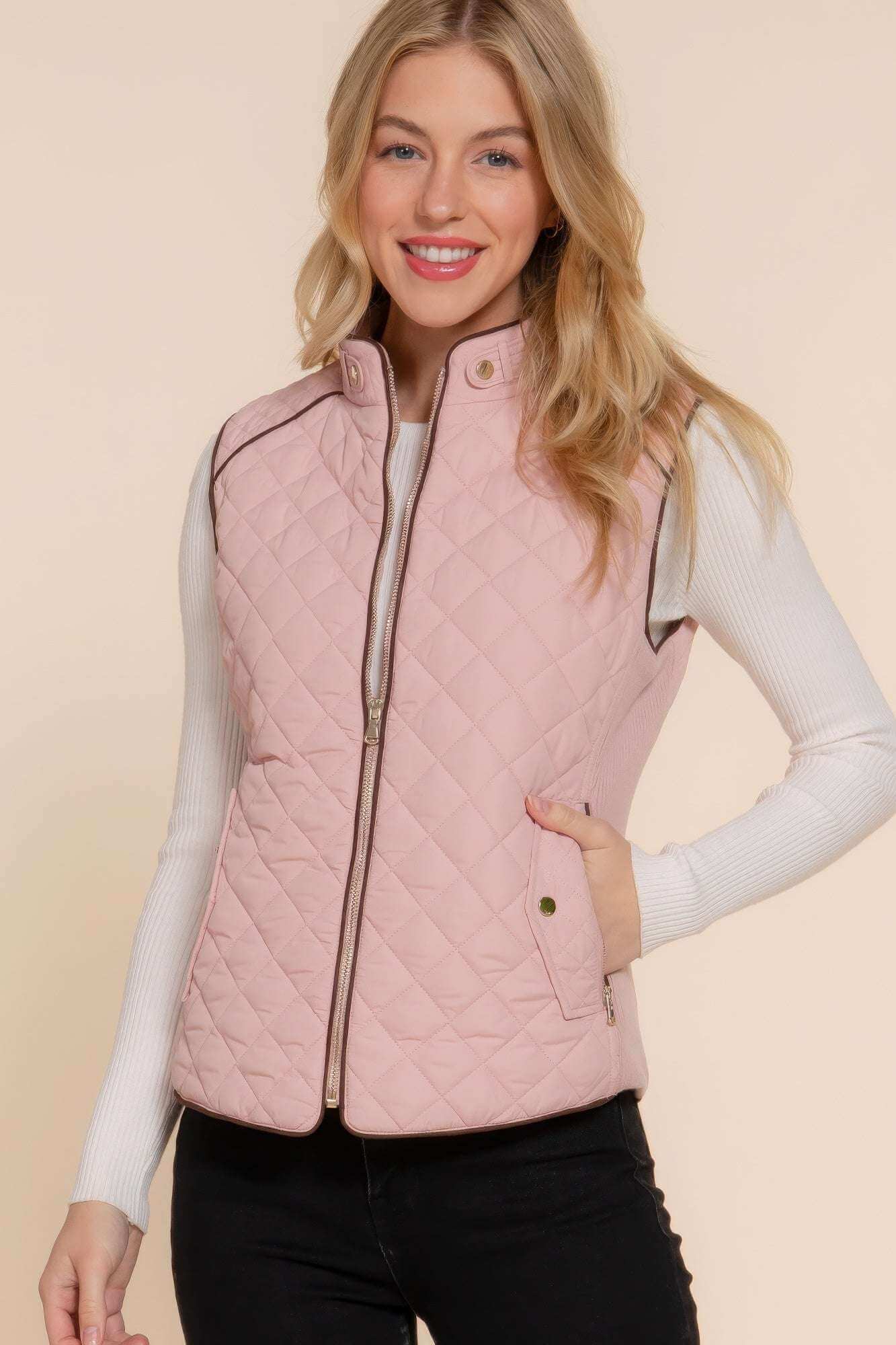 Suede Piping Quilted Padding Vest - The Diva Goddess