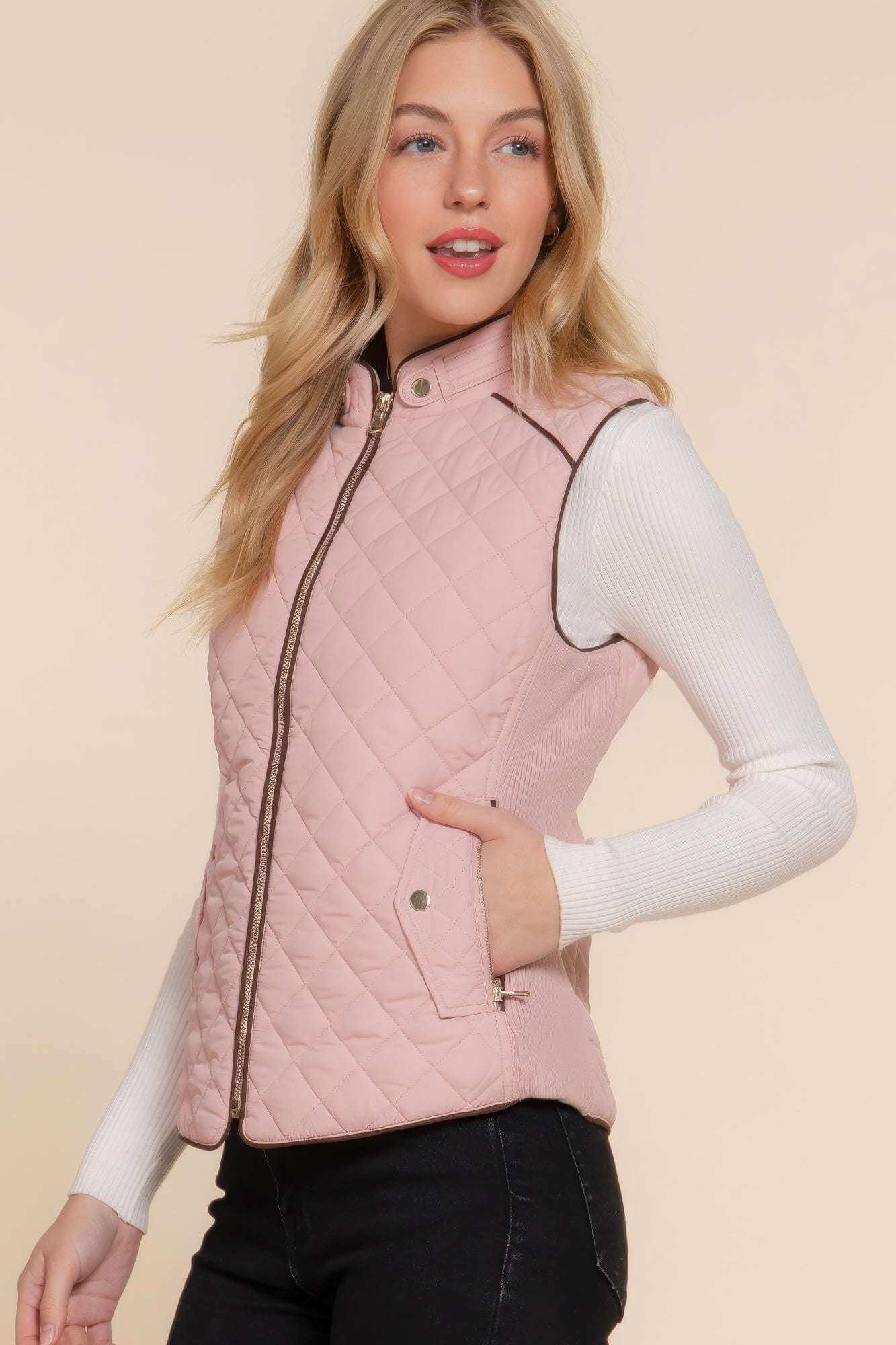 Suede Piping Quilted Padding Vest - The Diva Goddess