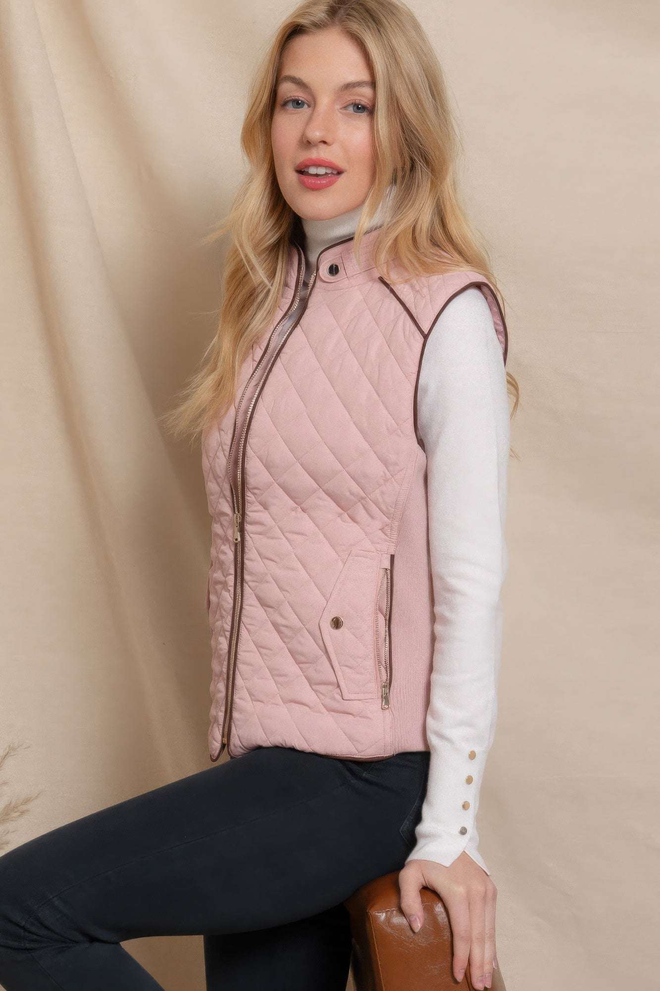 Suede Piping Quilted Padding Vest - The Diva Goddess