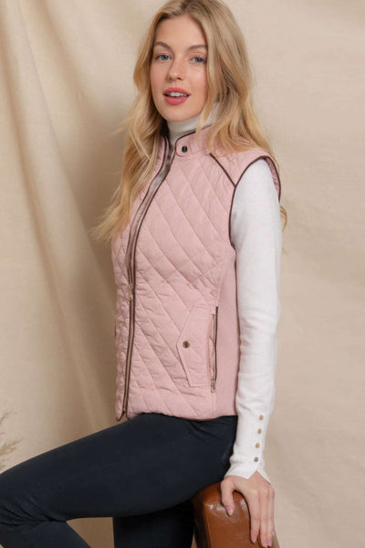 Suede Piping Quilted Padding Vest - The Diva Goddess