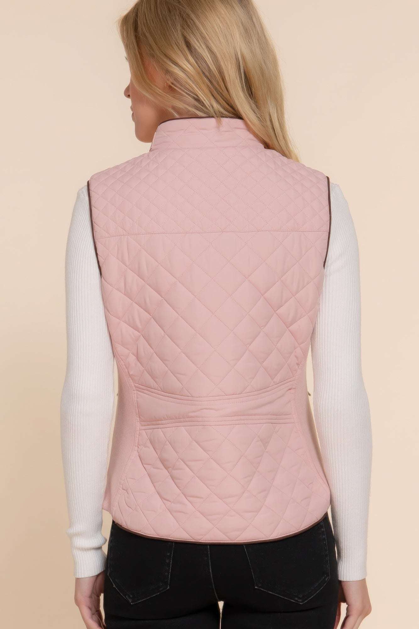 Suede Piping Quilted Padding Vest - The Diva Goddess