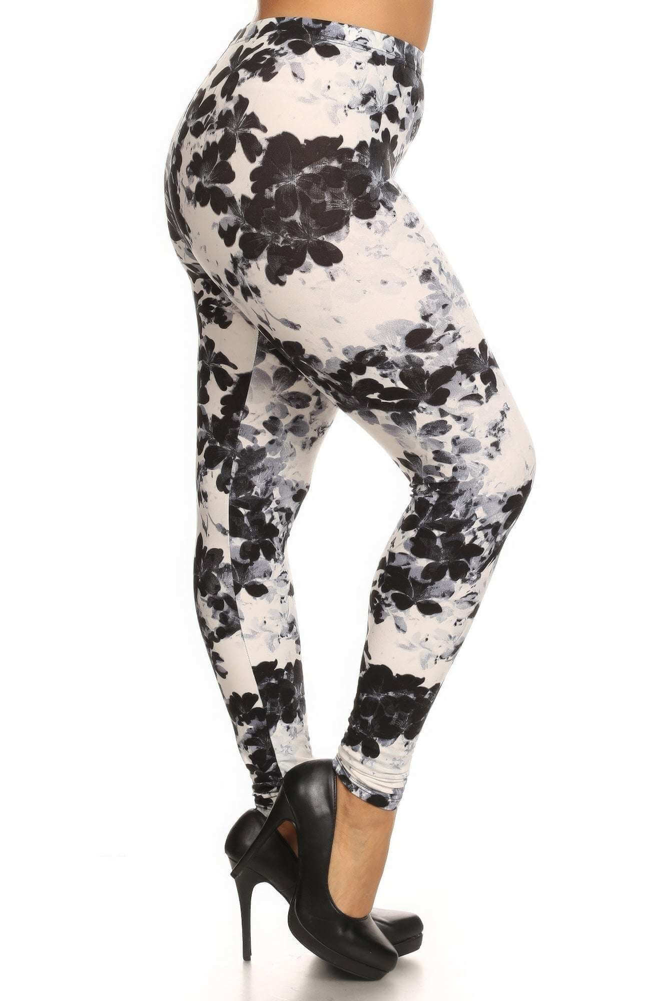 Super Soft Peach Skin Fabric, Floral Graphic Printed Knit Legging With Elastic Waist Detail - The Diva Goddess