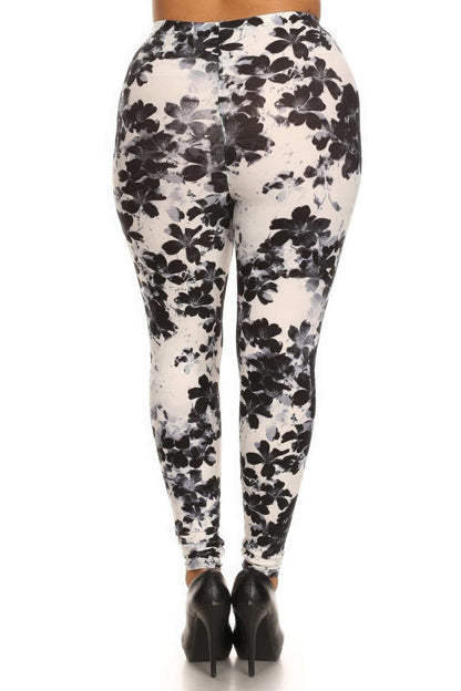 Super Soft Peach Skin Fabric, Floral Graphic Printed Knit Legging With Elastic Waist Detail - The Diva Goddess