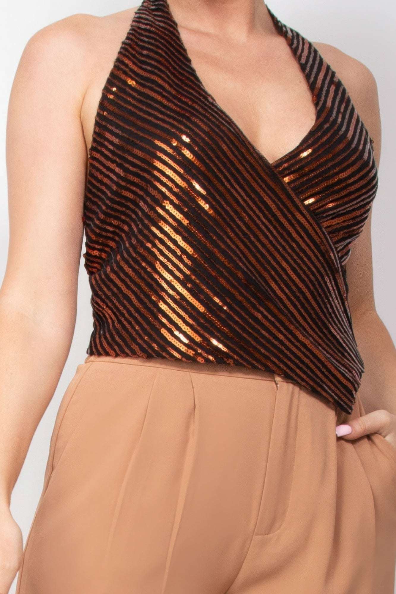 Surplice Halter Sequin Top - The Diva Goddess