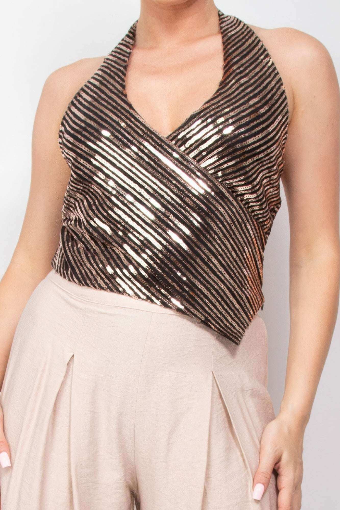 Surplice Halter Sequin Top - The Diva Goddess