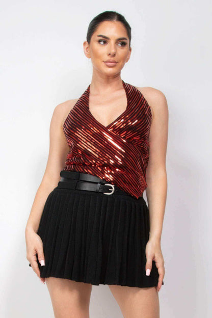 Surplice Halter Sequin Top - The Diva Goddess