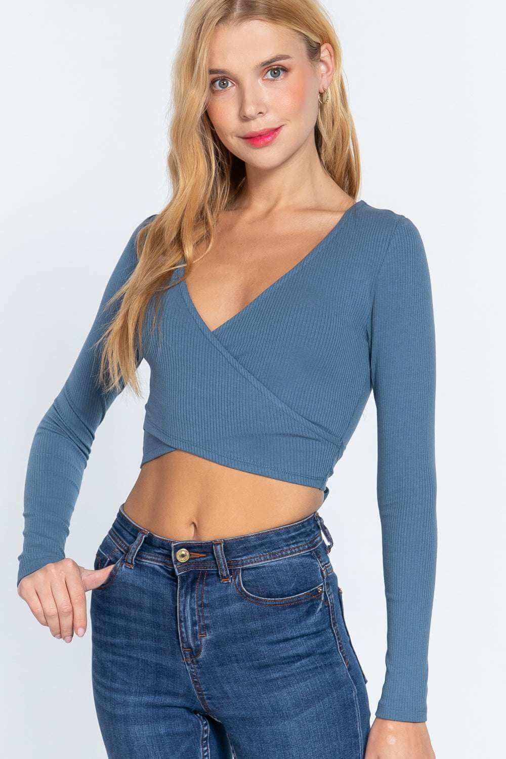 Surplice W/tie Rib Knit Top - The Diva Goddess