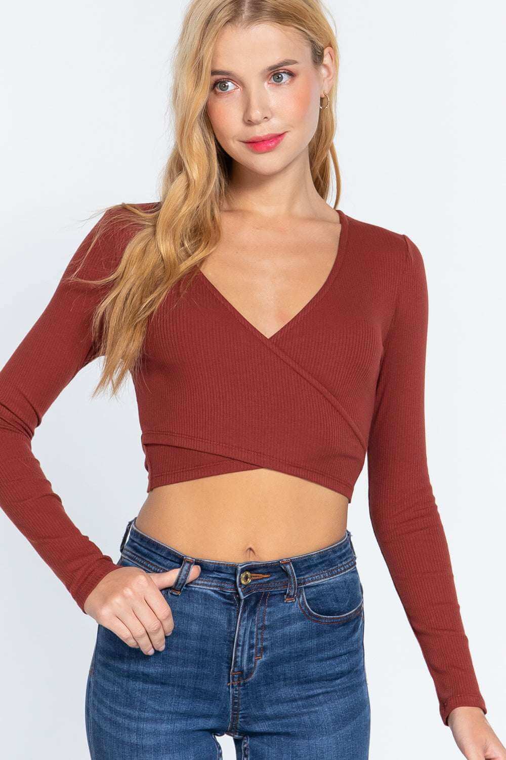 Surplice W/tie Rib Knit Top - The Diva Goddess