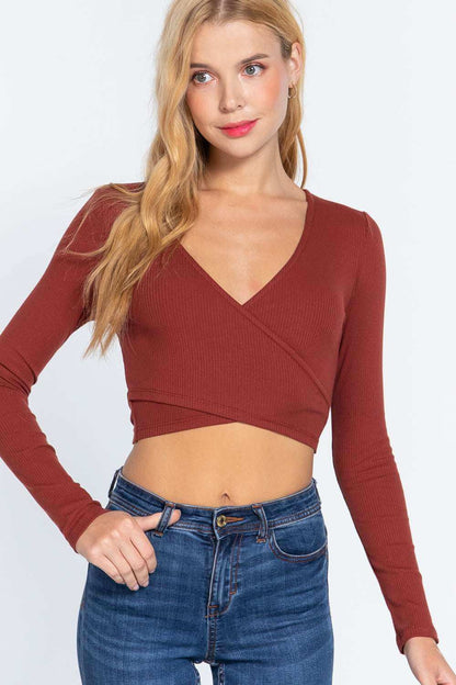 Surplice W/tie Rib Knit Top - The Diva Goddess