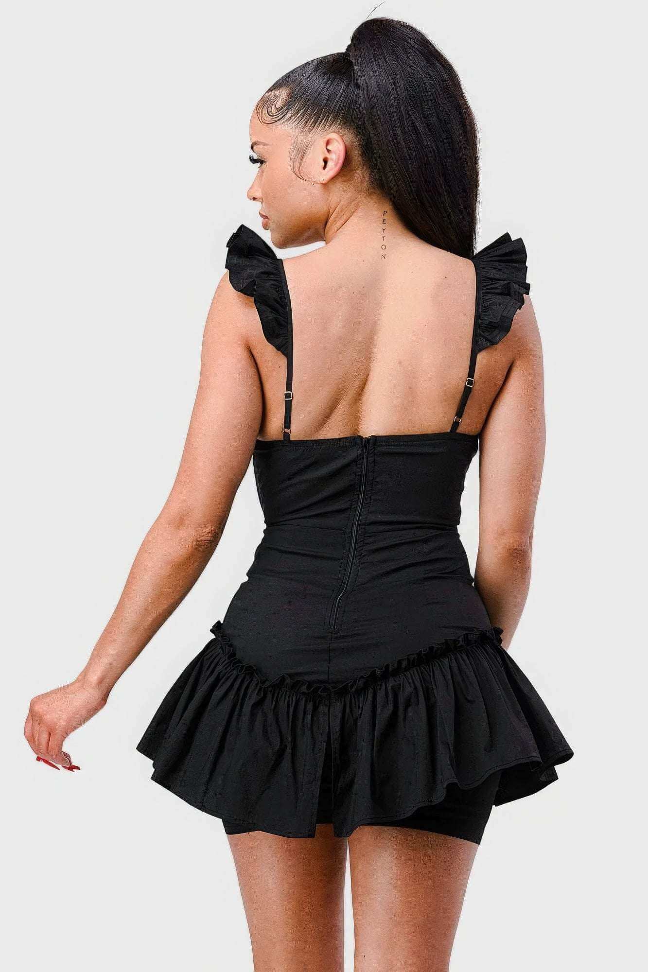 Sweetheart With Drawstring Bow Cutout Ruffled Flutter Sleeves Mini Dress - The Diva Goddess