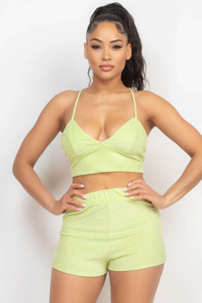 Terry Towel Bralette Top & Mini Shorts Set - The Diva Goddess