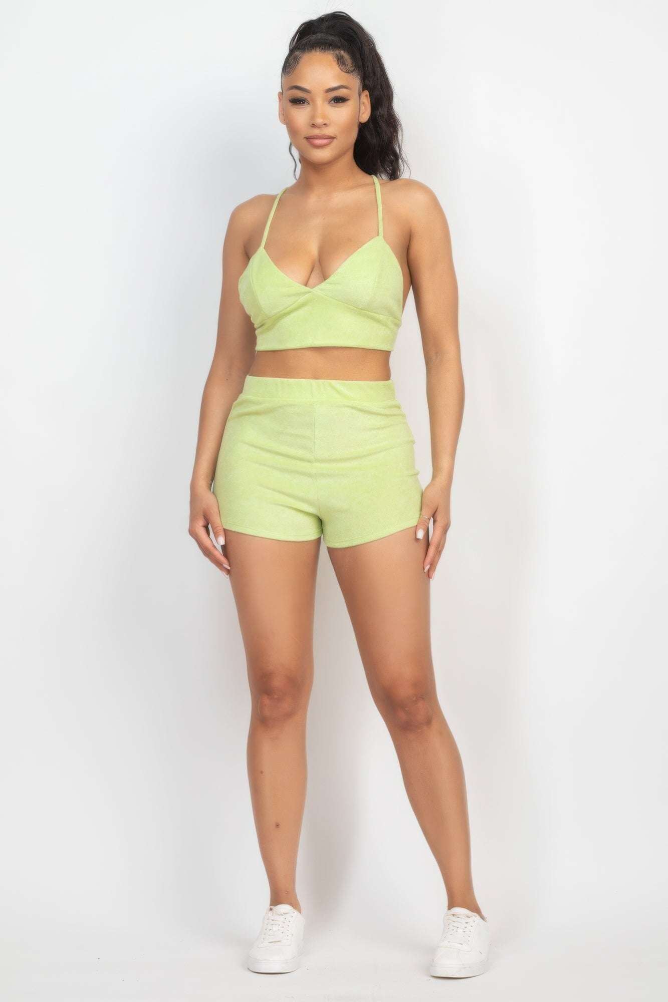 Terry Towel Bralette Top & Mini Shorts Set - The Diva Goddess