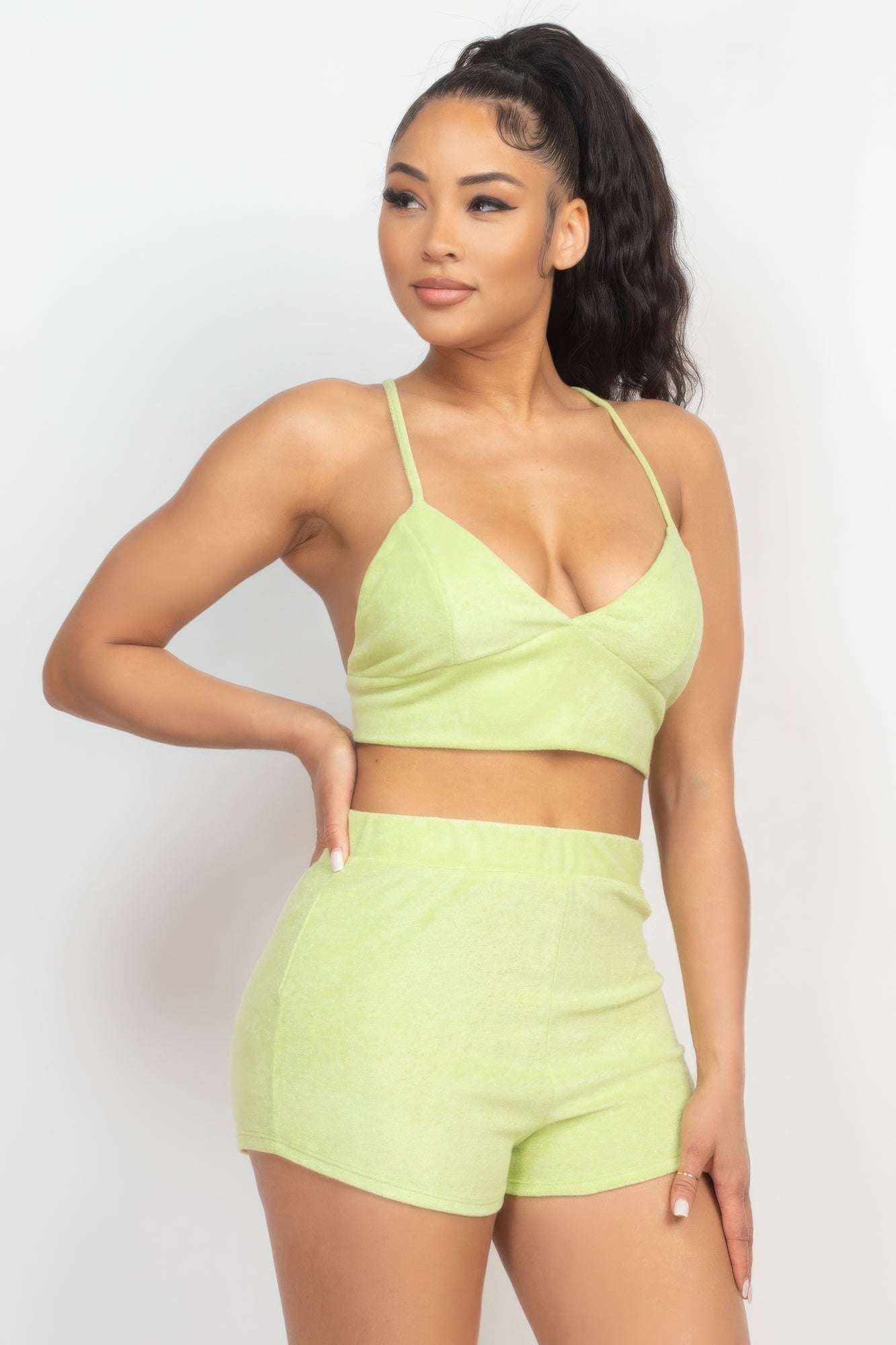 Terry Towel Bralette Top & Mini Shorts Set - The Diva Goddess