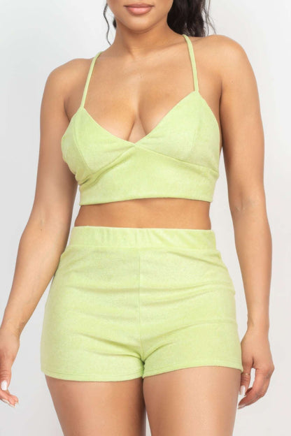 Terry Towel Bralette Top & Mini Shorts Set - The Diva Goddess