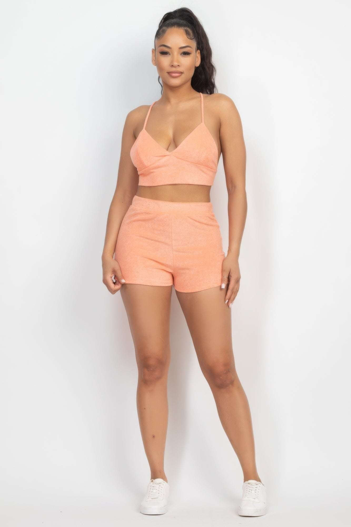 Terry Towel Bralette Top & Mini Shorts Set - The Diva Goddess