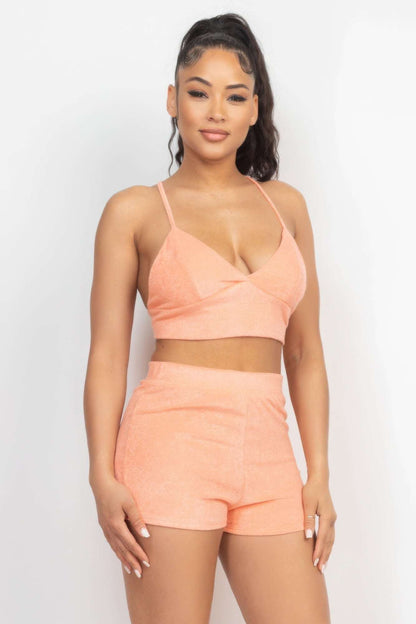 Terry Towel Bralette Top & Mini Shorts Set - The Diva Goddess