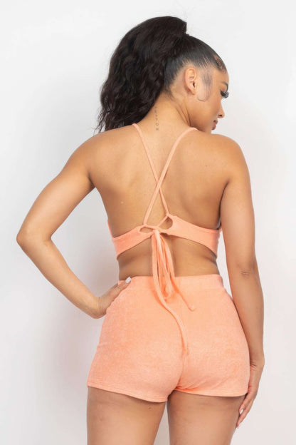 Terry Towel Bralette Top & Mini Shorts Set - The Diva Goddess