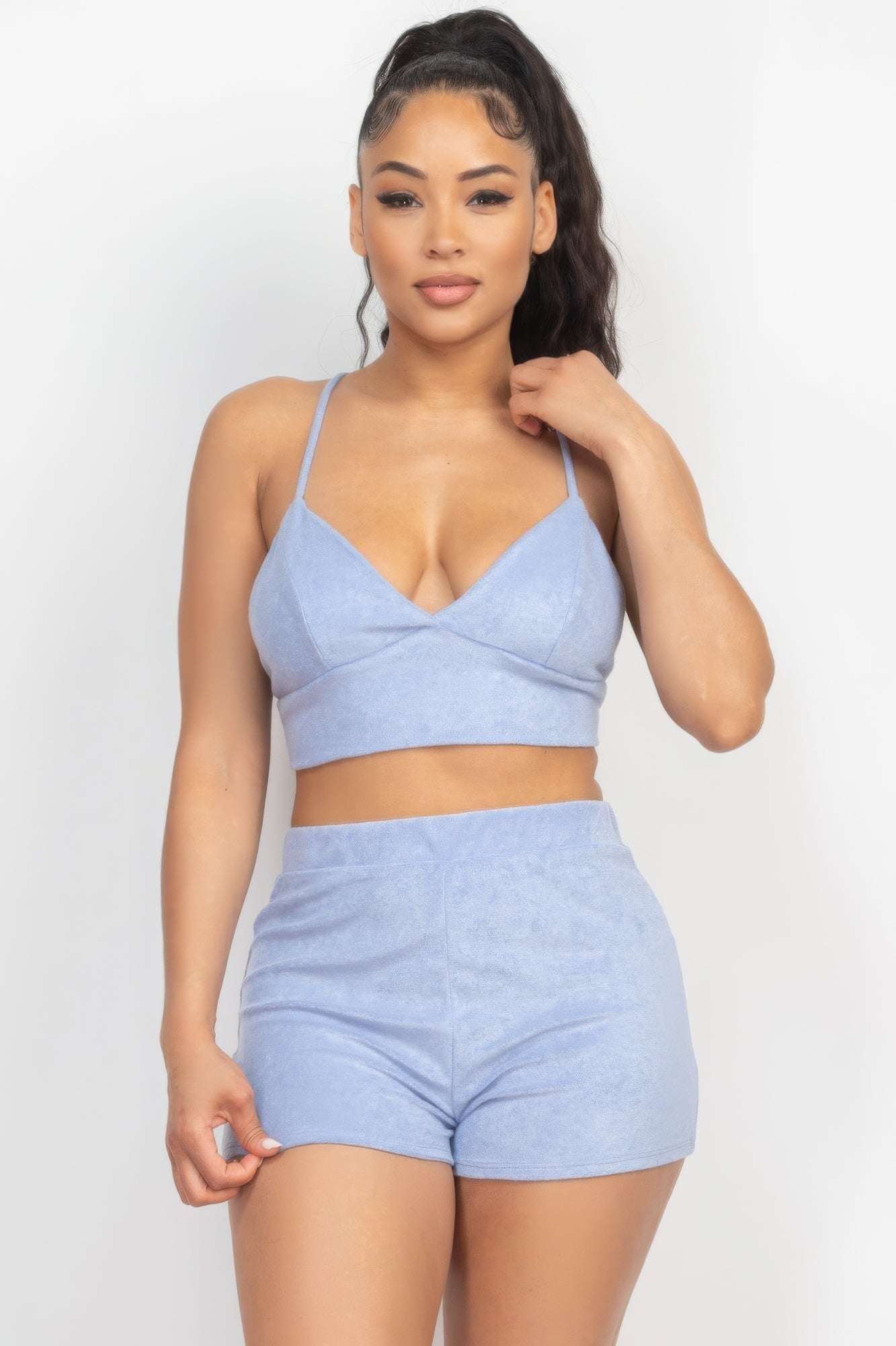 Terry Towel Bralette Top & Mini Shorts Set - The Diva Goddess