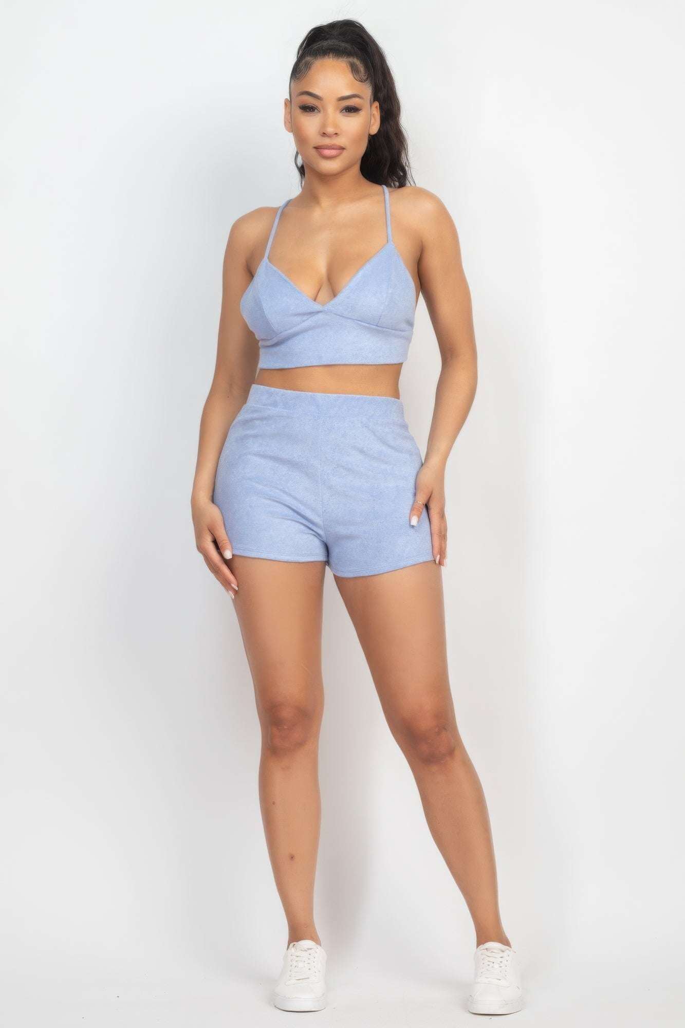 Terry Towel Bralette Top & Mini Shorts Set - The Diva Goddess