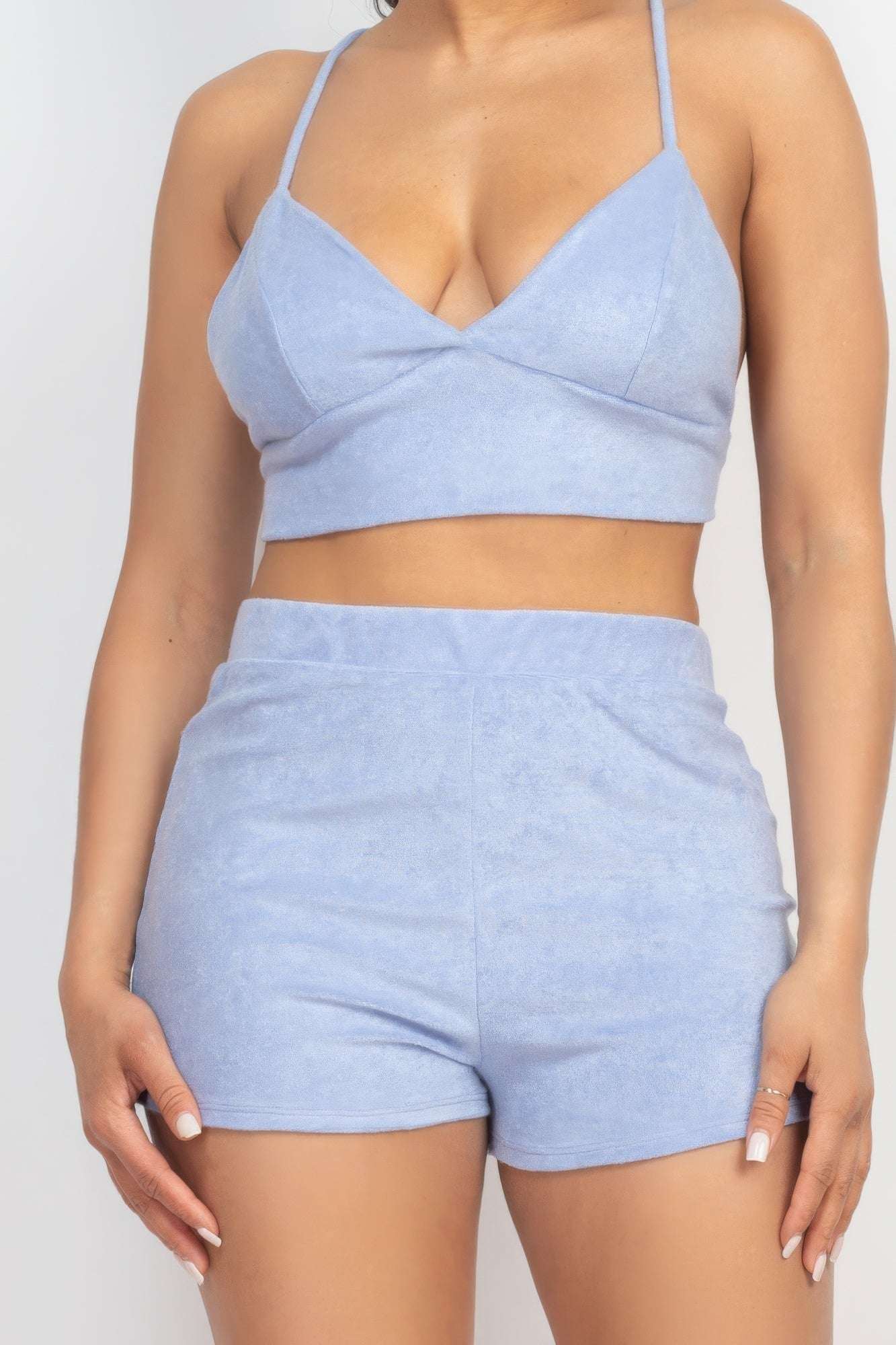 Terry Towel Bralette Top & Mini Shorts Set - The Diva Goddess