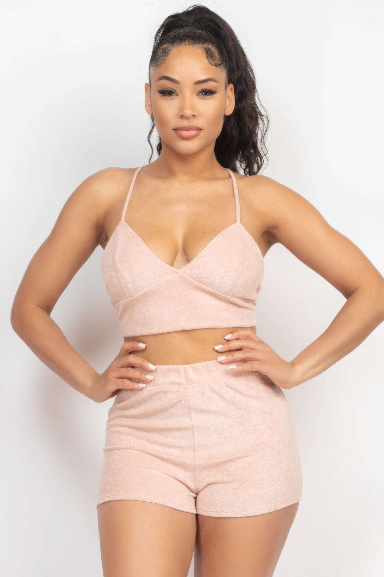 Terry Towel Bralette Top & Mini Shorts Set - The Diva Goddess