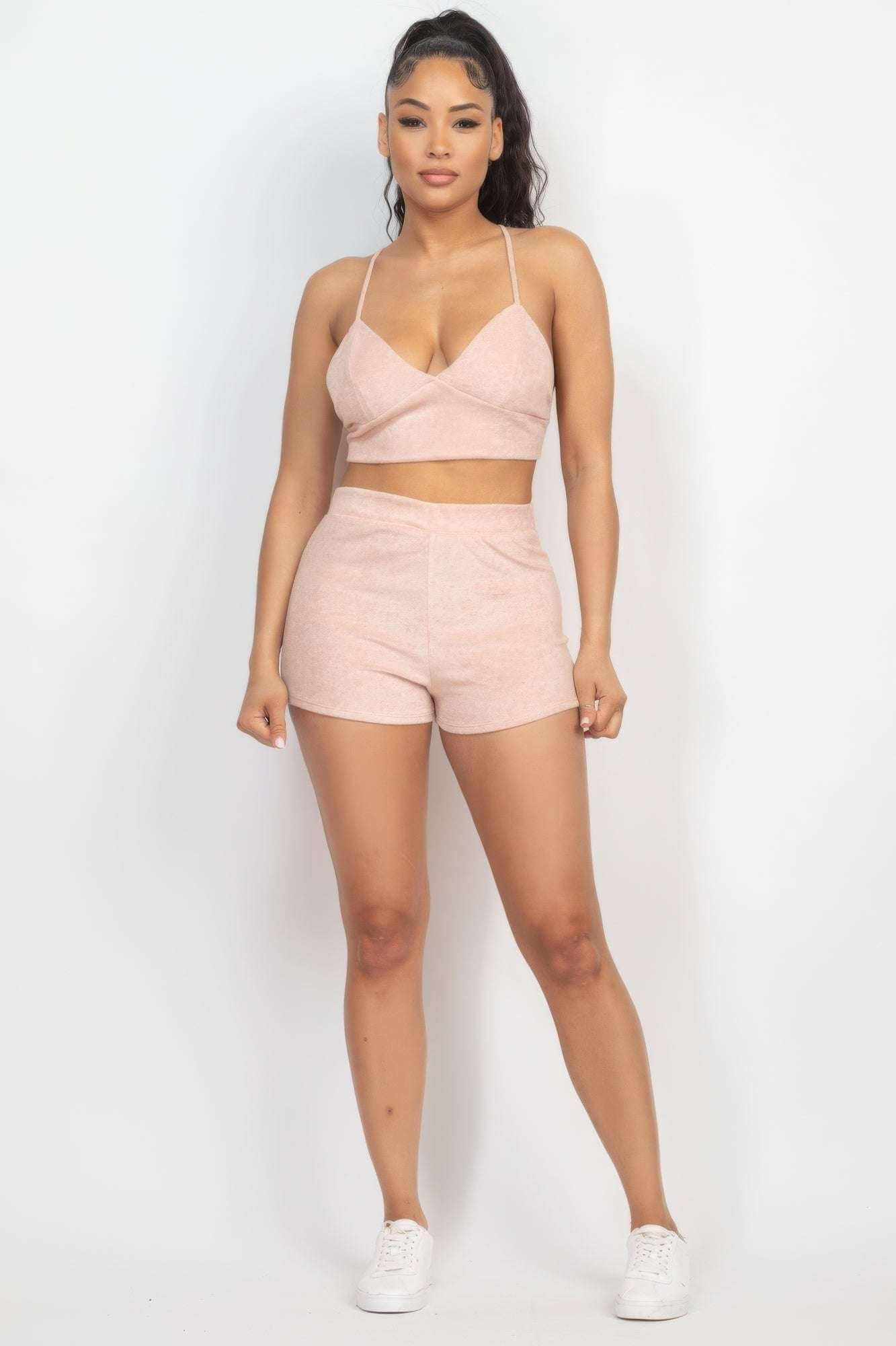 Terry Towel Bralette Top & Mini Shorts Set - The Diva Goddess