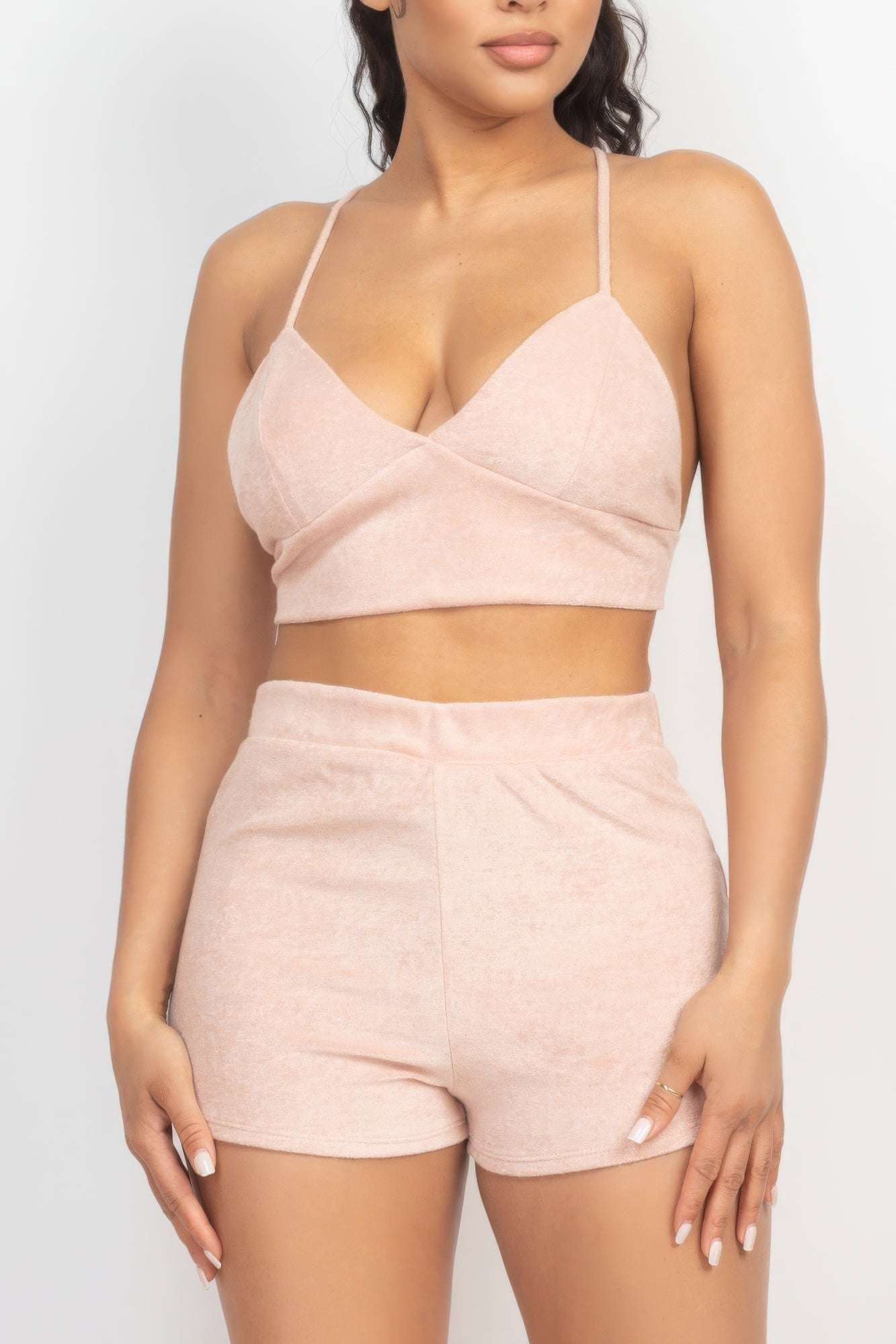 Terry Towel Bralette Top & Mini Shorts Set - The Diva Goddess