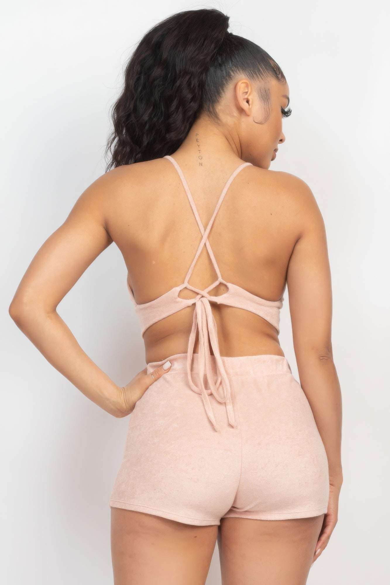 Terry Towel Bralette Top & Mini Shorts Set - The Diva Goddess