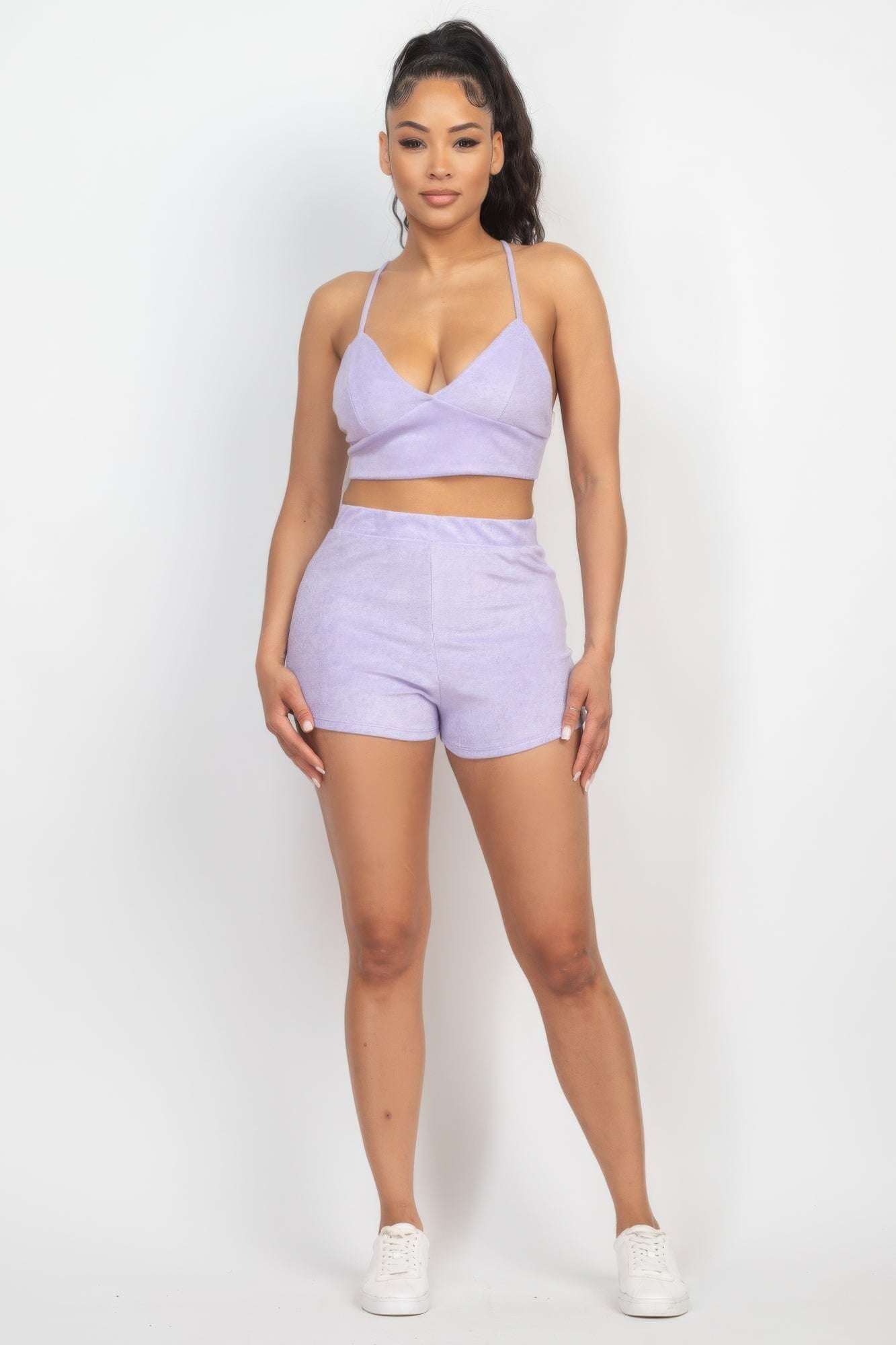 Terry Towel Bralette Top & Mini Shorts Set - The Diva Goddess