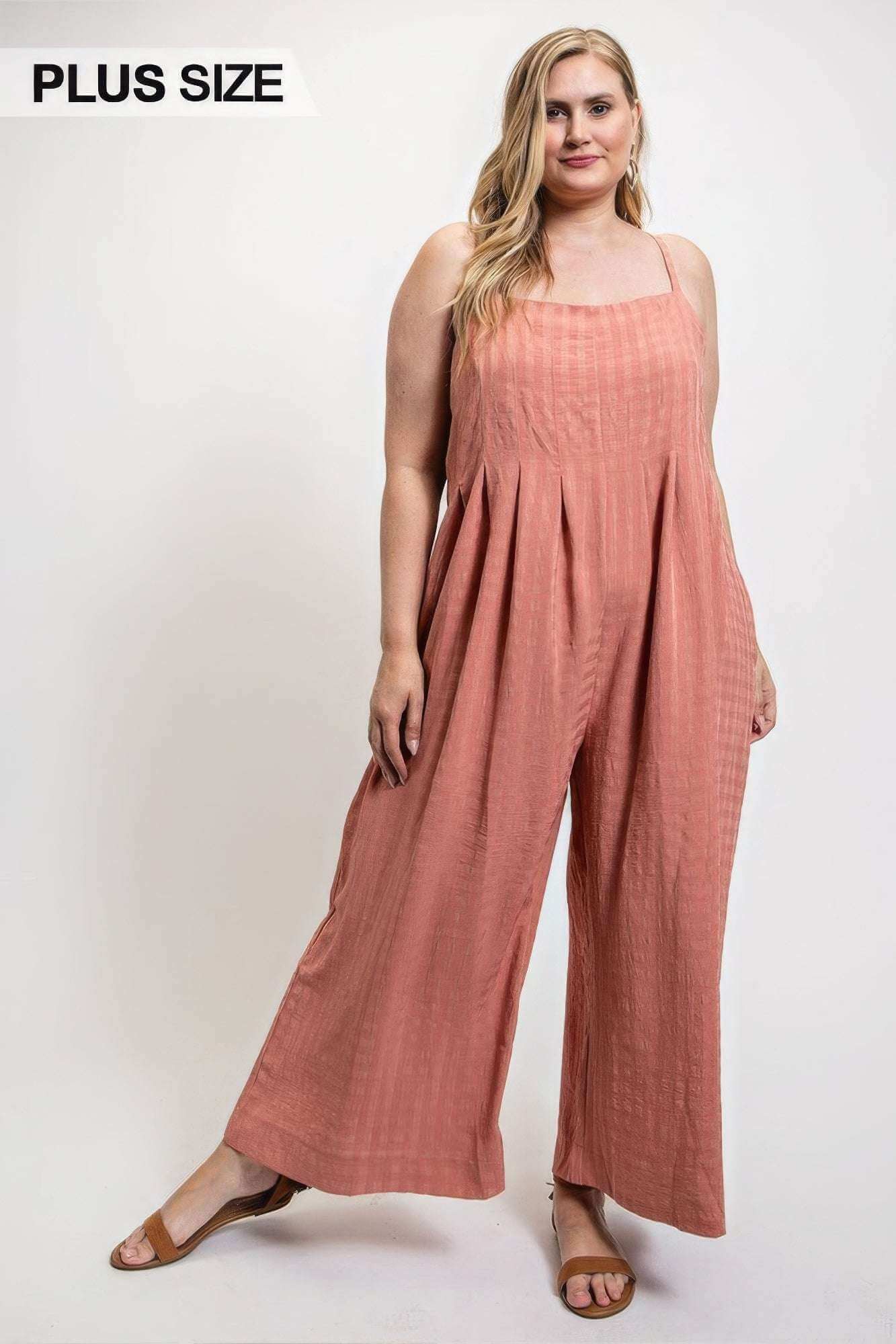 Texture Woven Sleeveless Jumpsuit With Side Button - The Diva Goddess