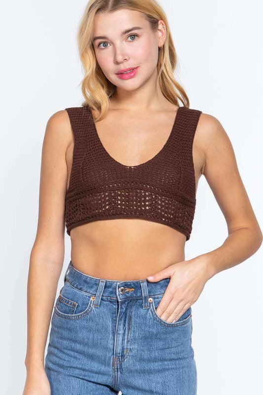 Textured Crop Sweater Tank Top - The Diva Goddess