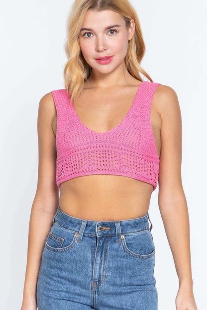 Textured Crop Sweater Tank Top - The Diva Goddess