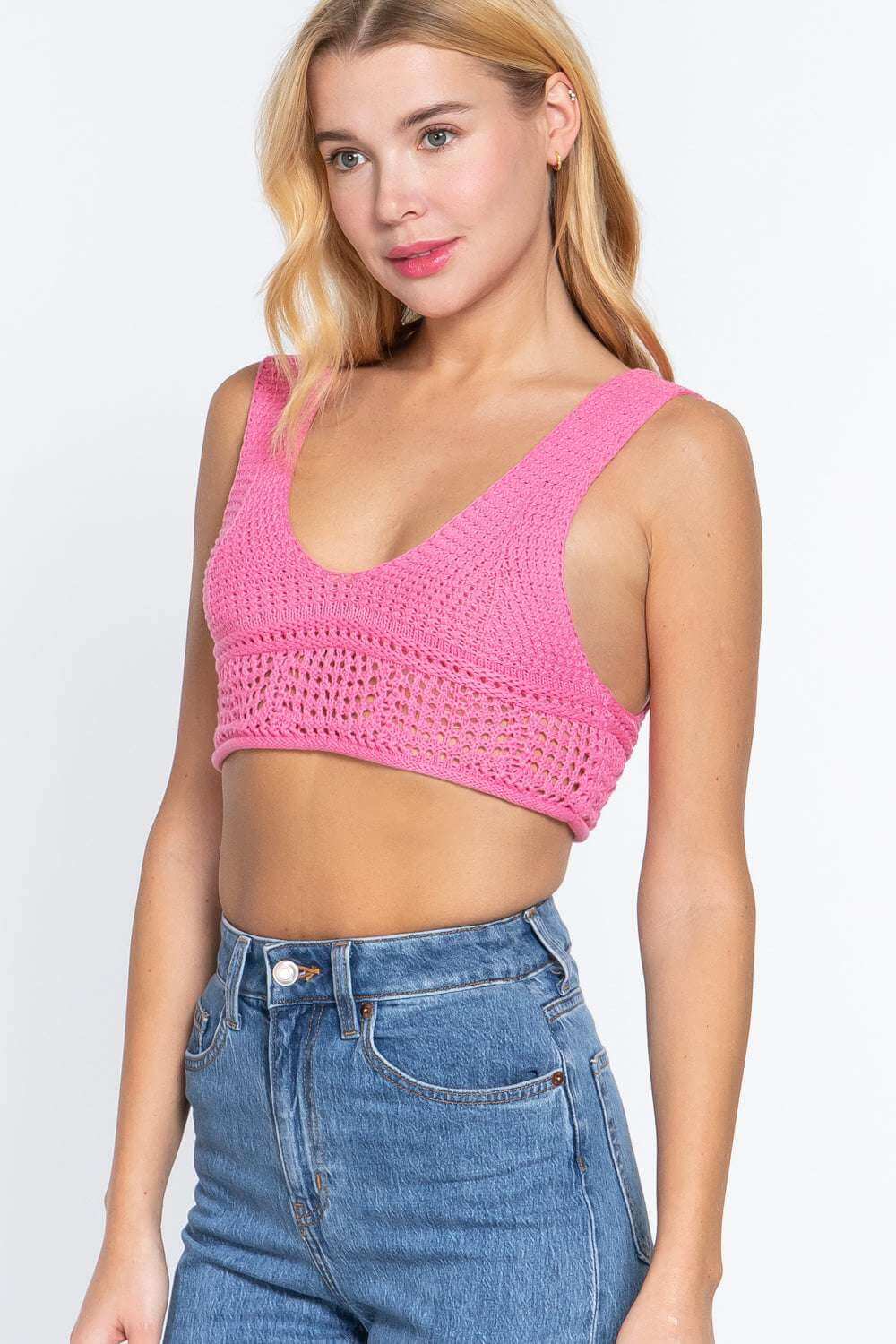 Textured Crop Sweater Tank Top - The Diva Goddess