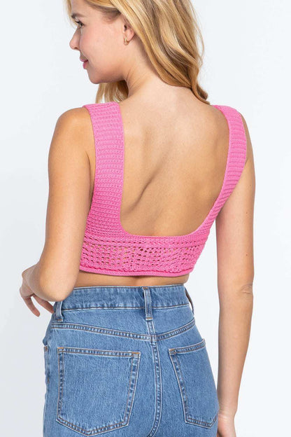 Textured Crop Sweater Tank Top - The Diva Goddess