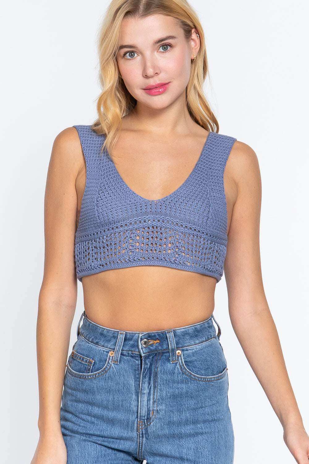 Textured Crop Sweater Tank Top - The Diva Goddess