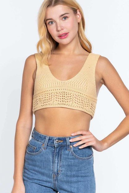 Textured Crop Sweater Tank Top - The Diva Goddess