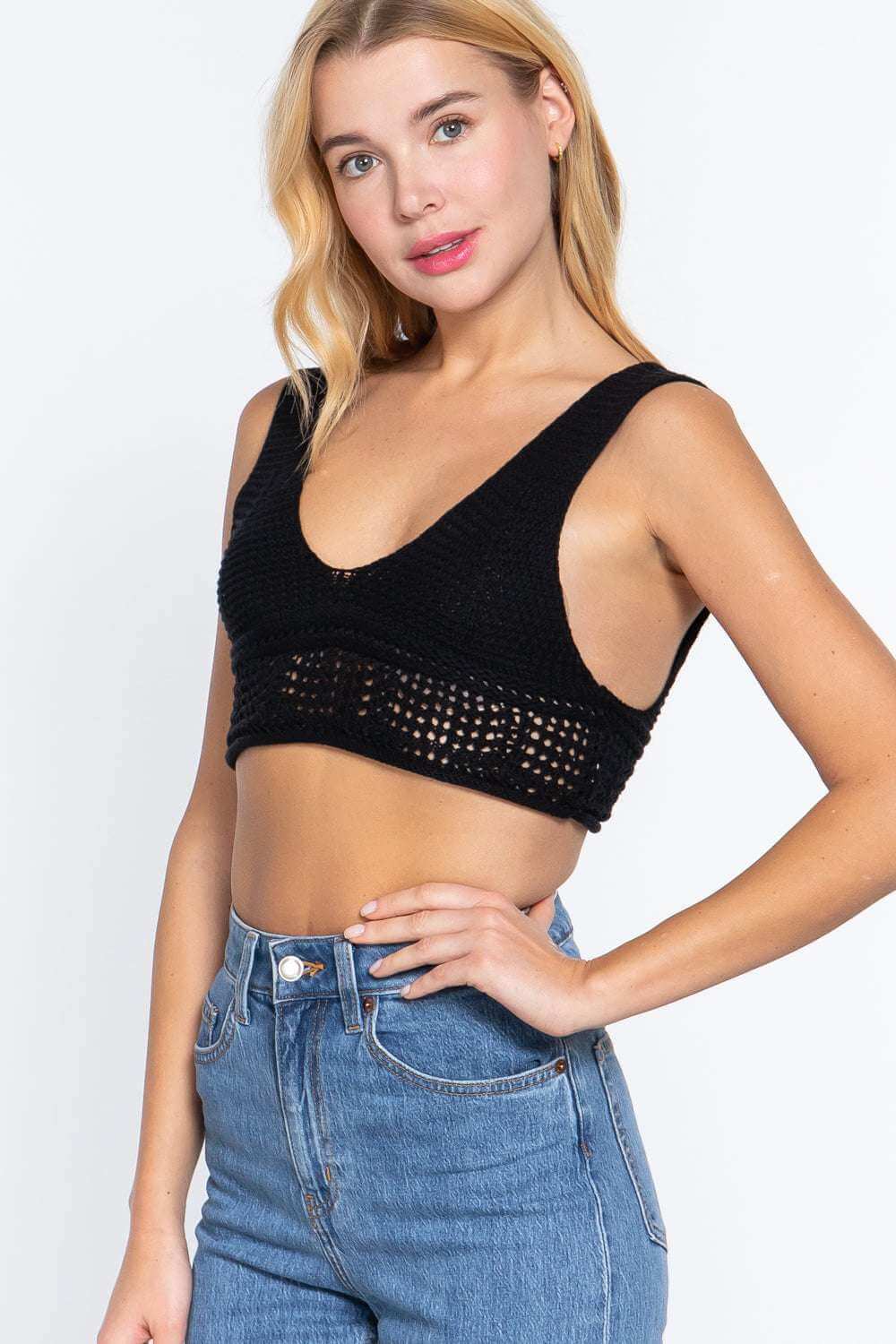 Textured Crop Sweater Tank Top - The Diva Goddess