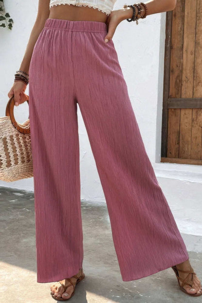 Textured Wide Leg Palazzo Pants - The Diva Goddess