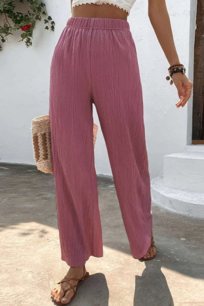 Textured Wide Leg Palazzo Pants - The Diva Goddess